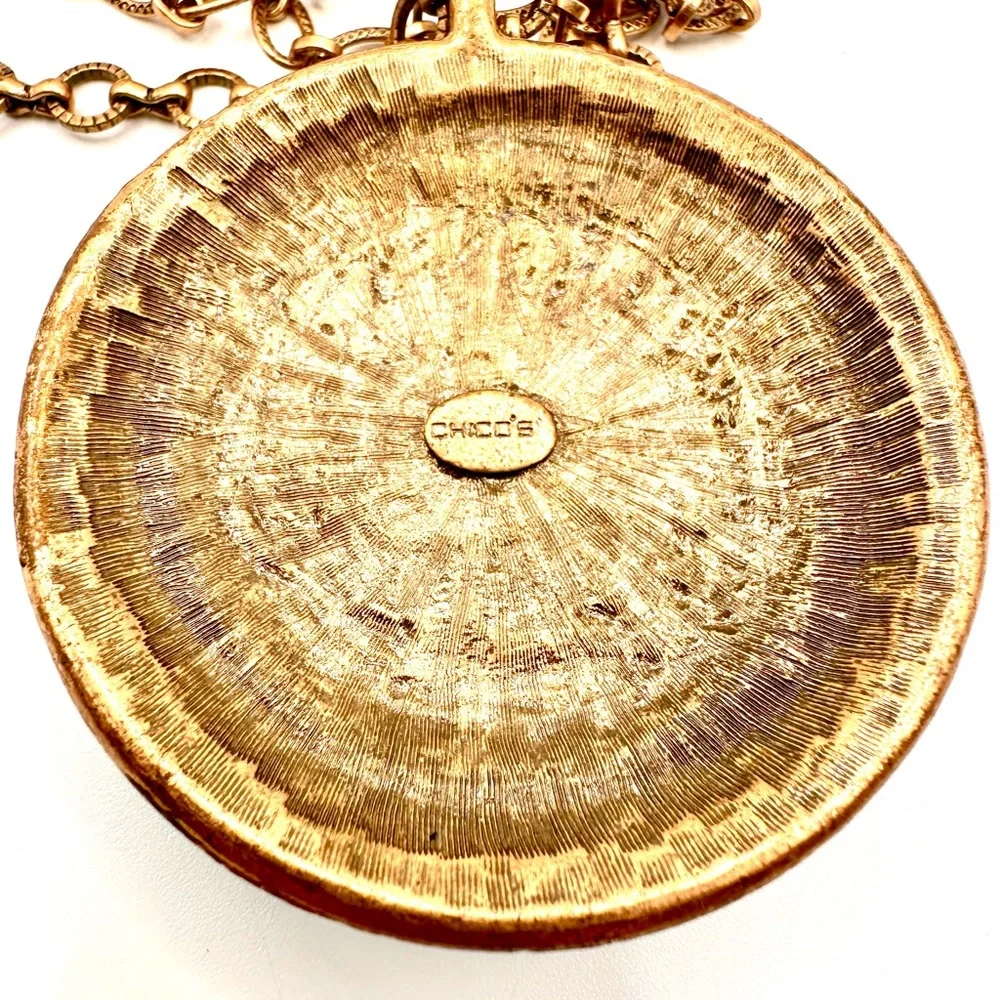 14-18" Chico's Blue Rhinestone Pendant Bullseye Western Chain Necklace - Picture 5 of 7